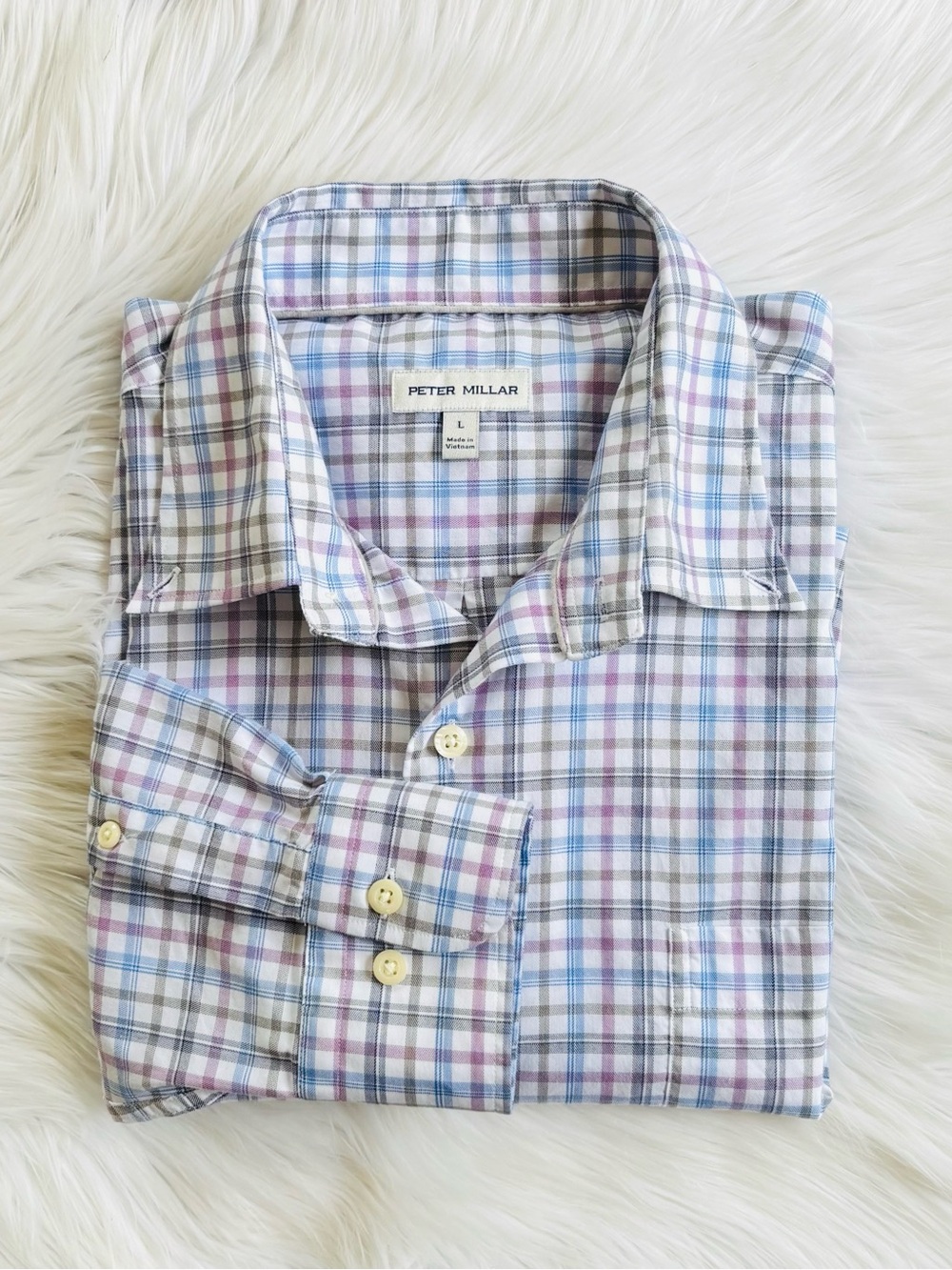 Peter Millar Men’s Plaid Button Down Shirt Large Long Sleeve Cotton Dress Shirt